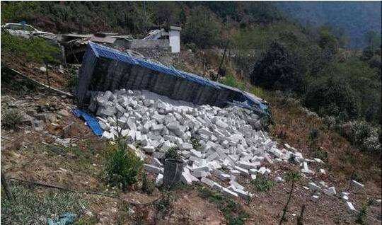 大货车刹车失灵母子跳车